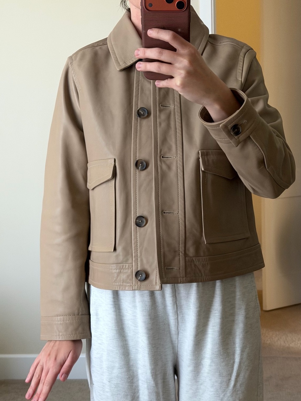 Reiss Women's Creme Leather Jacket